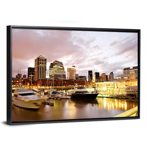 Puerto Madero In Evening Canvas Wall Art-3 Horizontal-Gallery Wrap-25" x 16"-Tiaracle