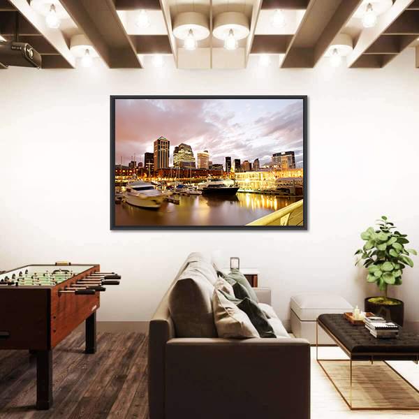Puerto Madero In Evening Canvas Wall Art-3 Horizontal-Gallery Wrap-25" x 16"-Tiaracle