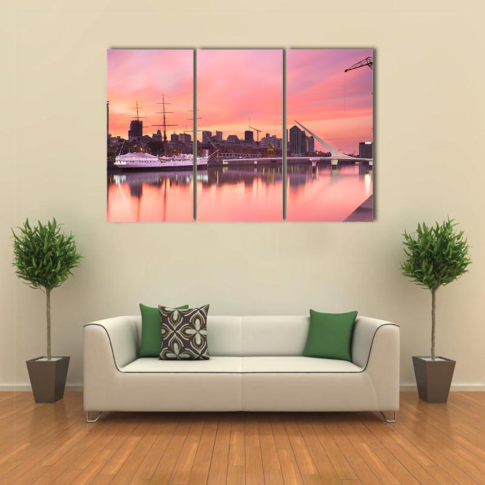 Puerto Madero Neighborhood At Dusk Canvas Wall Art-3 Horizontal-Gallery Wrap-37" x 24"-Tiaracle