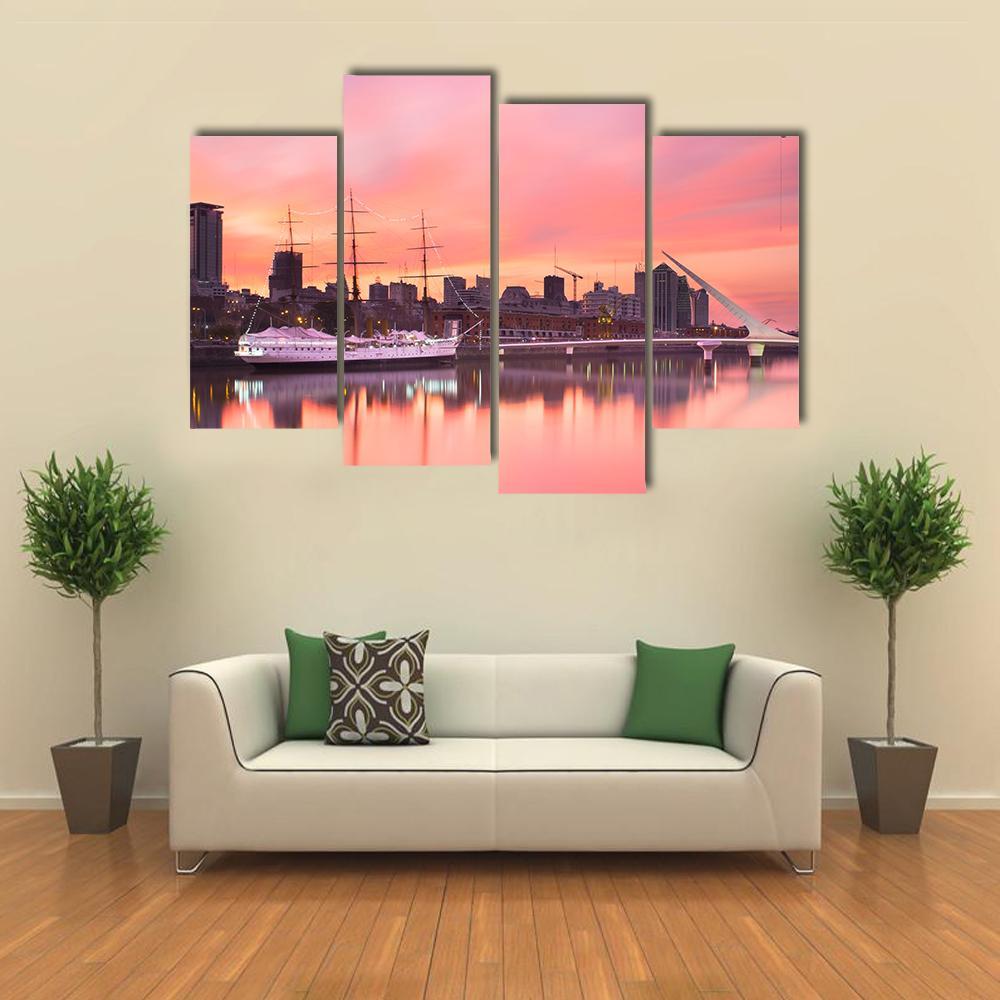 Puerto Madero Neighborhood At Dusk Canvas Wall Art-4 Pop-Gallery Wrap-50" x 32"-Tiaracle