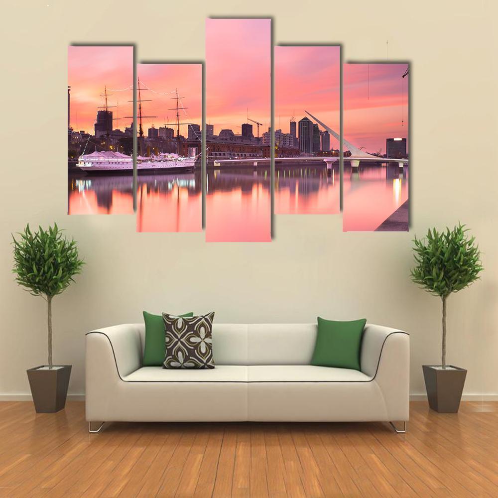 Puerto Madero Neighborhood At Dusk Canvas Wall Art-5 Pop-Gallery Wrap-47" x 32"-Tiaracle