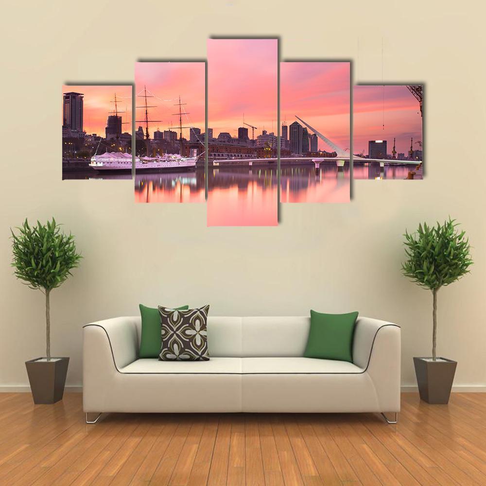Puerto Madero Neighborhood At Dusk Canvas Wall Art-5 Star-Gallery Wrap-62" x 32"-Tiaracle