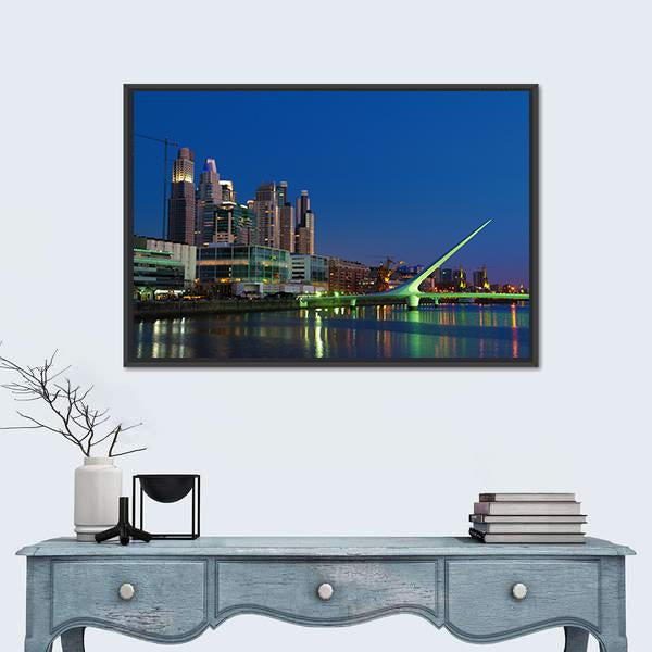 Puerto Madero Neighbourhood At Night Canvas Wall Art-1 Piece-Floating Frame-24" x 16"-Tiaracle