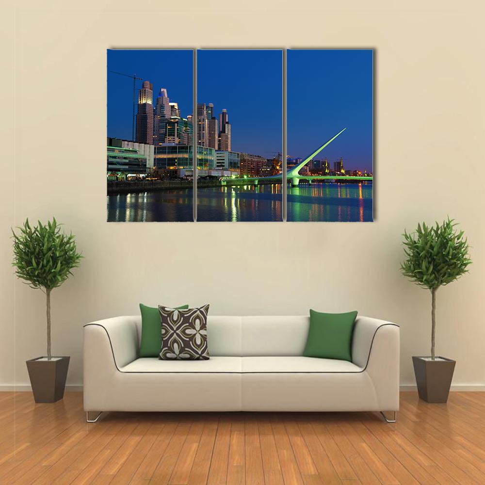 Puerto Madero Neighbourhood At Night Canvas Wall Art-3 Horizontal-Gallery Wrap-37" x 24"-Tiaracle