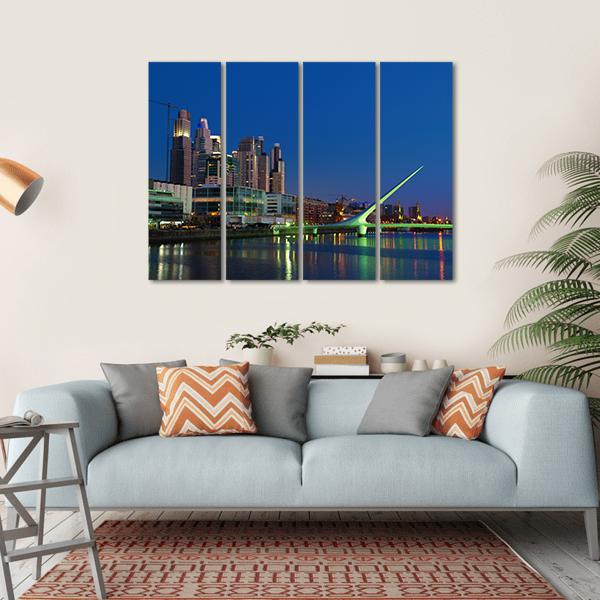 Puerto Madero Neighbourhood At Night Canvas Wall Art-4 Horizontal-Gallery Wrap-34" x 24"-Tiaracle