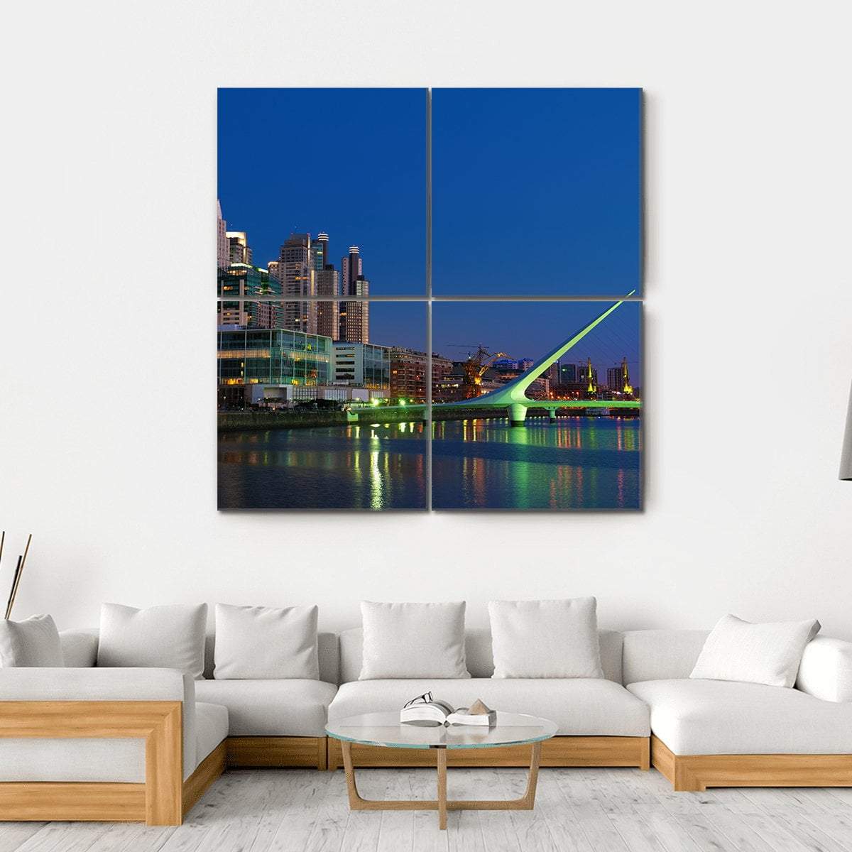 Puerto Madero Neighbourhood At Night Canvas Wall Art-4 Square-Gallery Wrap-17" x 17"-Tiaracle