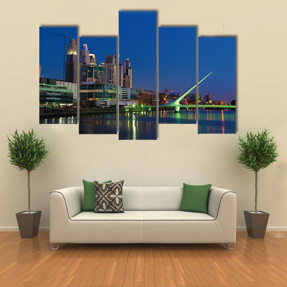 Puerto Madero Neighbourhood At Night Canvas Wall Art-5 Pop-Gallery Wrap-47" x 32"-Tiaracle