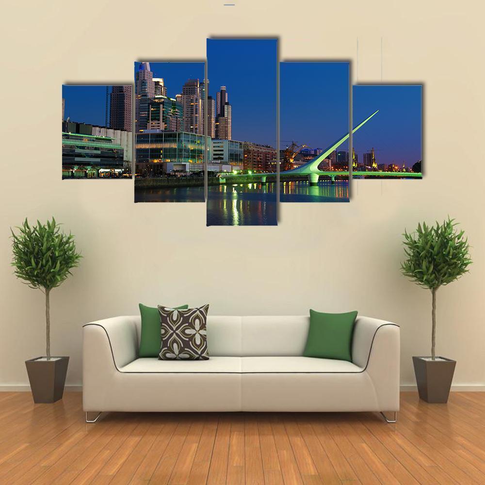 Puerto Madero Neighbourhood At Night Canvas Wall Art-5 Star-Gallery Wrap-62" x 32"-Tiaracle