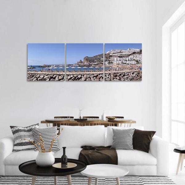 Puerto Rico Pier In Spain Panoramic Canvas Wall Art-3 Piece-25" x 08"-Tiaracle