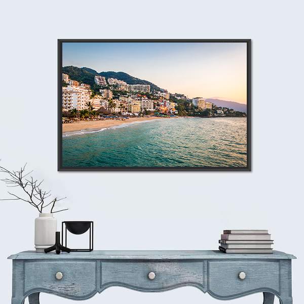 Puerto Vallarta In Jalisco Mexico Canvas Wall Art-1 Piece-Floating Frame-24" x 16"-Tiaracle