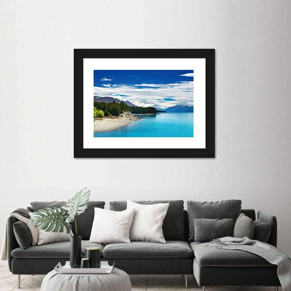 Pukaki Lake In New Zealand Canvas Wall Art-5 Horizontal-Gallery Wrap-22" x 12"-Tiaracle