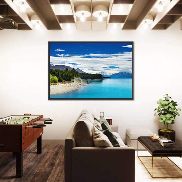 Pukaki Lake In New Zealand Canvas Wall Art-5 Horizontal-Gallery Wrap-22" x 12"-Tiaracle