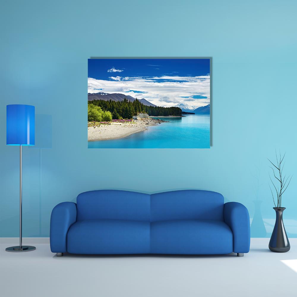 Pukaki Lake In New Zealand Canvas Wall Art-5 Horizontal-Gallery Wrap-22" x 12"-Tiaracle