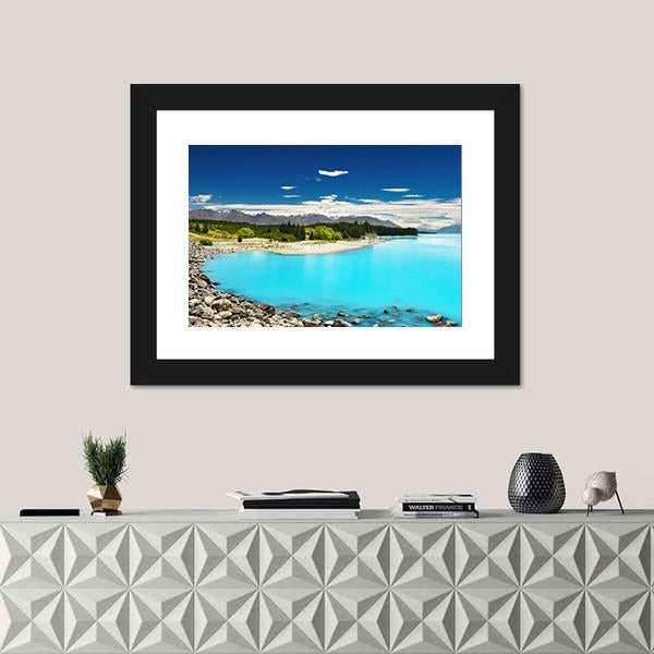 Pukaki Lake In New Zealand Canvas Wall Art-1 Piece-Framed Print-20" x 16"-Tiaracle