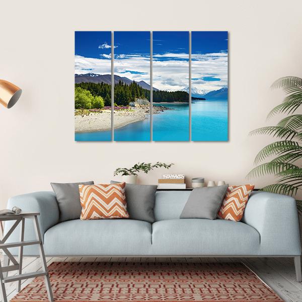Pukaki Lake In New Zealand Canvas Wall Art-4 Horizontal-Gallery Wrap-34" x 24"-Tiaracle