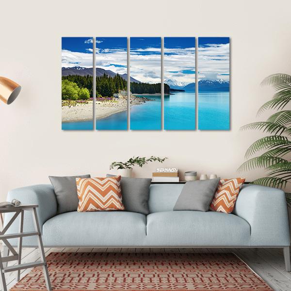 Pukaki Lake In New Zealand Canvas Wall Art-5 Horizontal-Gallery Wrap-22" x 12"-Tiaracle