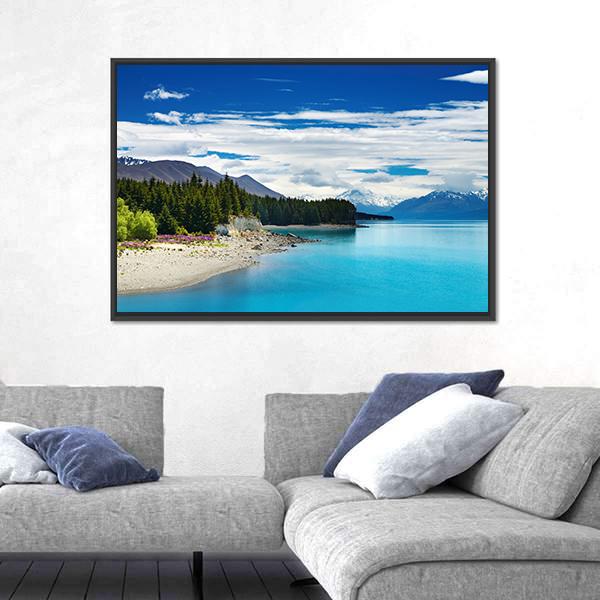 Pukaki Lake In New Zealand Canvas Wall Art-5 Horizontal-Gallery Wrap-22" x 12"-Tiaracle