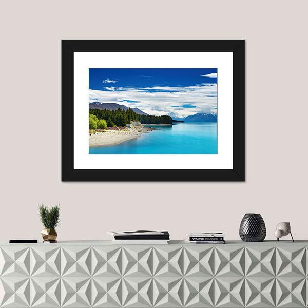 Pukaki Lake In New Zealand Canvas Wall Art-1 Piece-Framed Print-30" x 20"-Tiaracle