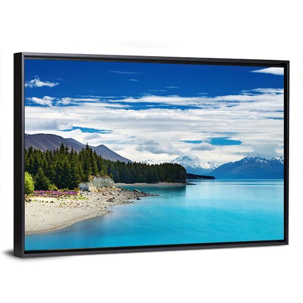 Pukaki Lake In New Zealand Canvas Wall Art-5 Horizontal-Gallery Wrap-22" x 12"-Tiaracle