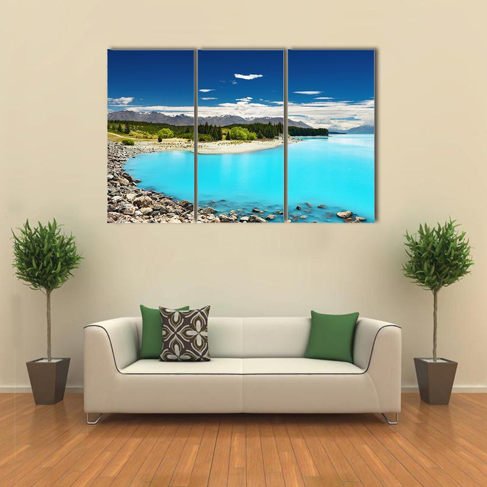 Pukaki Lake In New Zealand Canvas Wall Art-3 Horizontal-Gallery Wrap-37" x 24"-Tiaracle