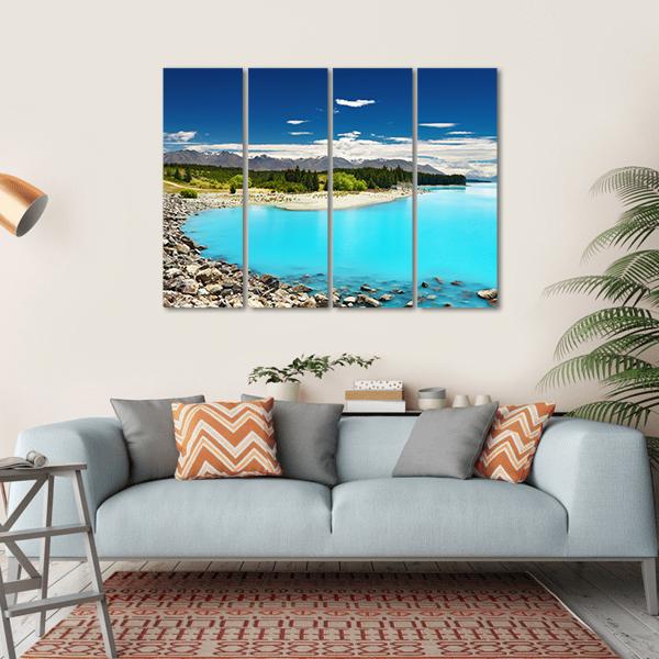 Pukaki Lake In New Zealand Canvas Wall Art-4 Horizontal-Gallery Wrap-34" x 24"-Tiaracle