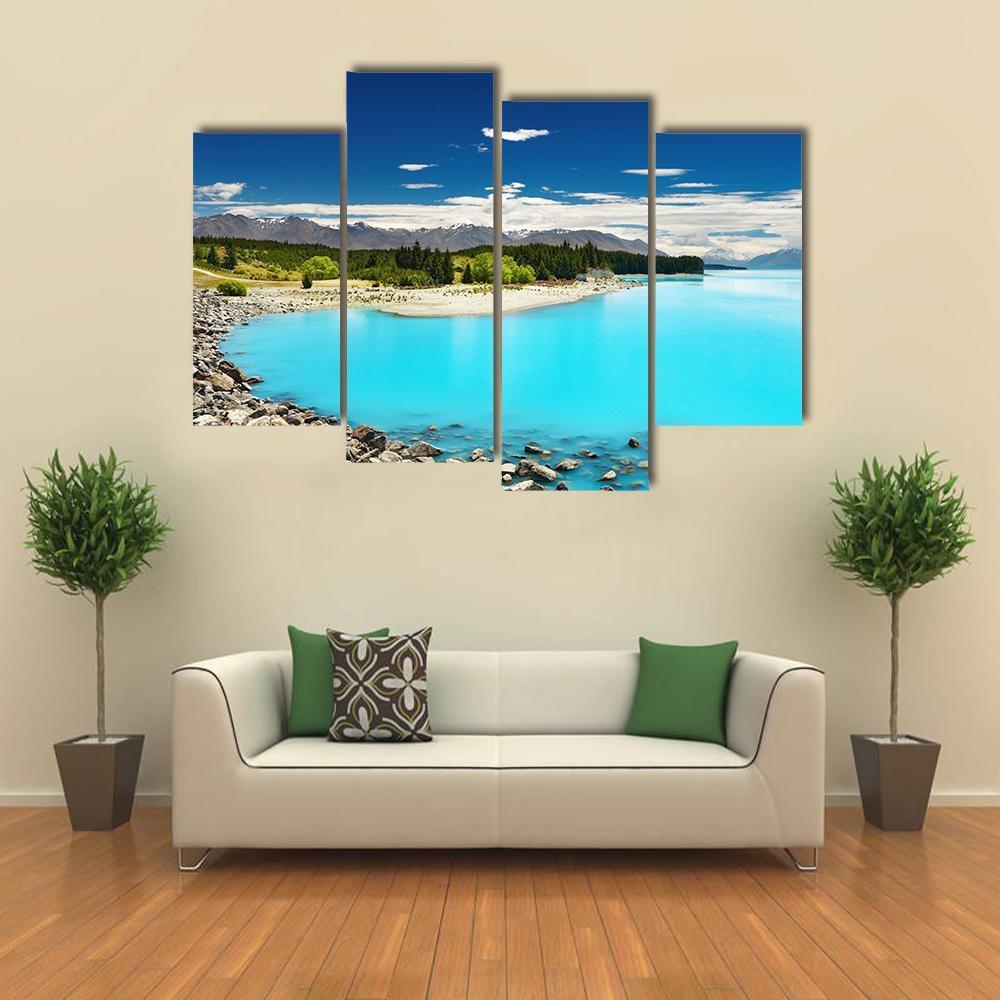 Pukaki Lake In New Zealand Canvas Wall Art-4 Pop-Gallery Wrap-50" x 32"-Tiaracle