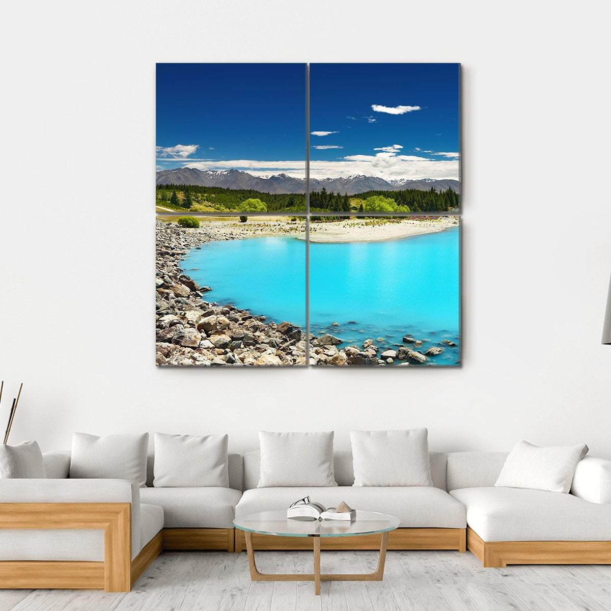 Pukaki Lake In New Zealand Canvas Wall Art-4 Square-Gallery Wrap-17" x 17"-Tiaracle