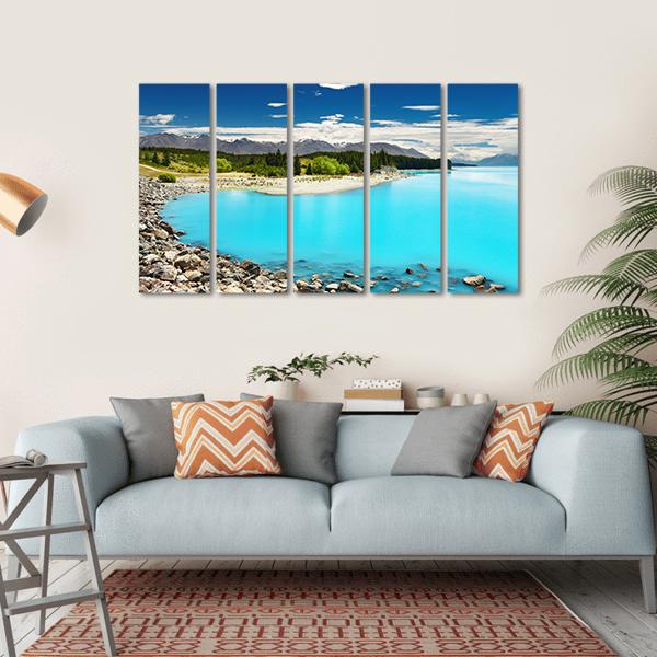 Pukaki Lake In New Zealand Canvas Wall Art-5 Horizontal-Gallery Wrap-22" x 12"-Tiaracle