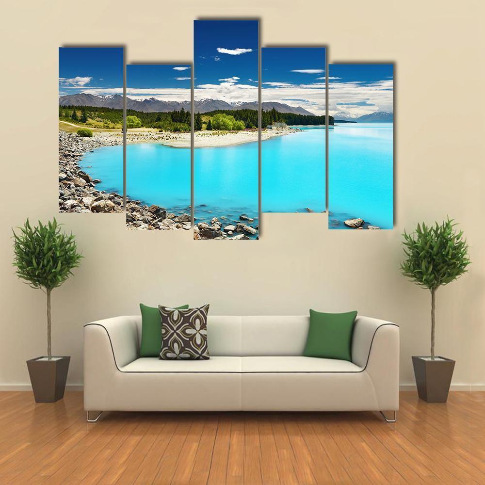 Pukaki Lake In New Zealand Canvas Wall Art-5 Pop-Gallery Wrap-47" x 32"-Tiaracle