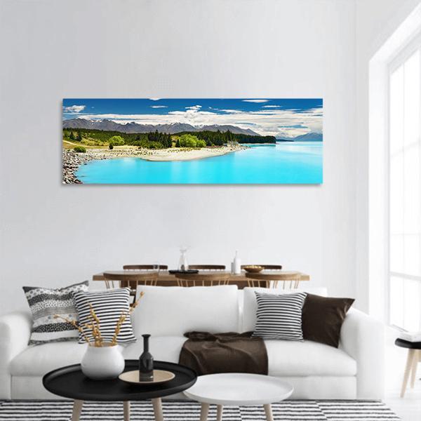 Pukaki Lake In New Zealand Panoramic Canvas Wall Art-3 Piece-25" x 08"-Tiaracle