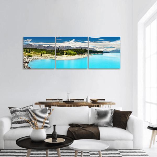 Pukaki Lake In New Zealand Panoramic Canvas Wall Art-3 Piece-25" x 08"-Tiaracle