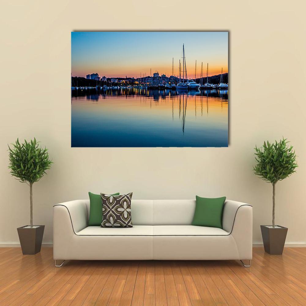 Pula Marina At Dawn In Croatia Canvas Wall Art-1 Piece-Gallery Wrap-48" x 32"-Tiaracle