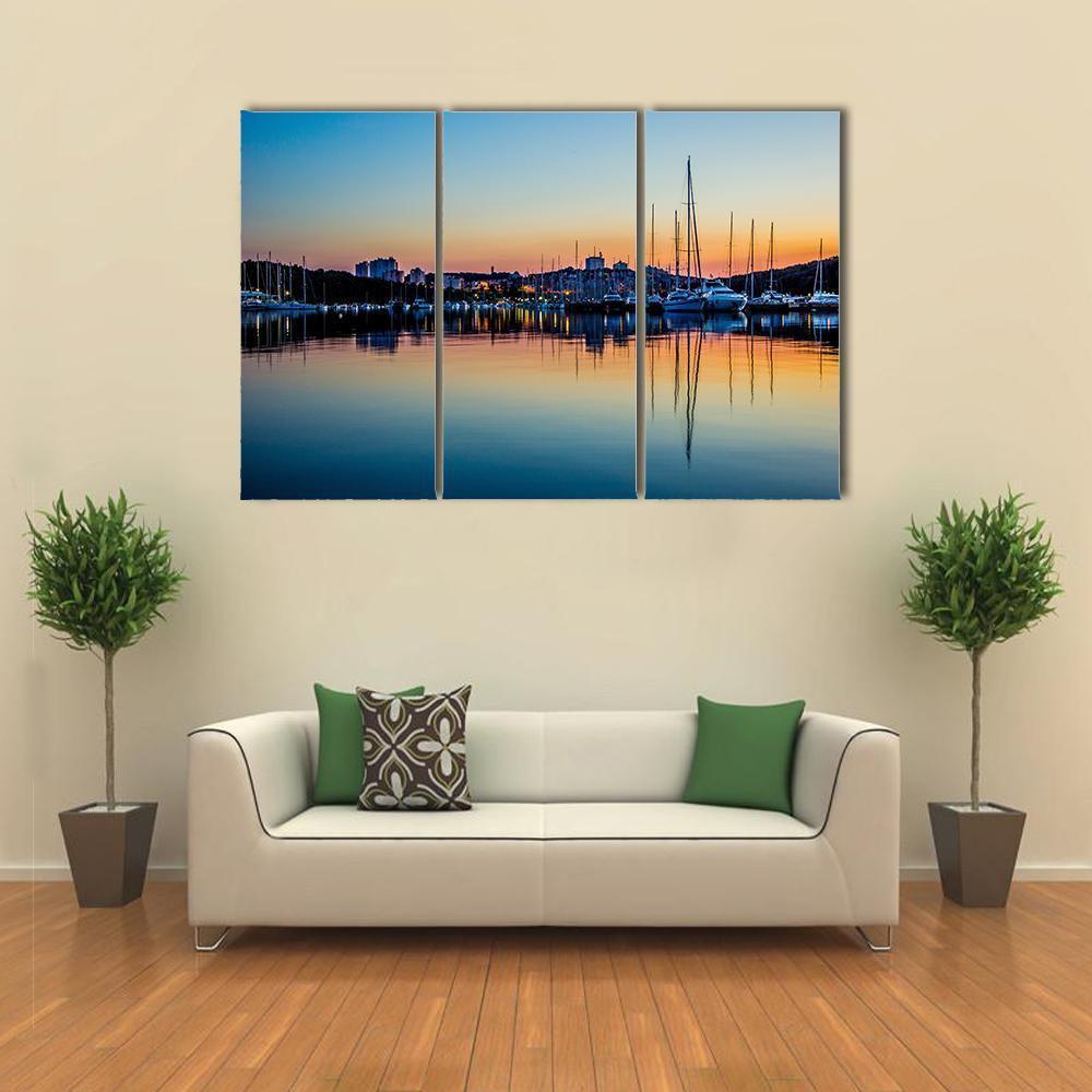 Pula Marina At Dawn In Croatia Canvas Wall Art-3 Horizontal-Gallery Wrap-37" x 24"-Tiaracle