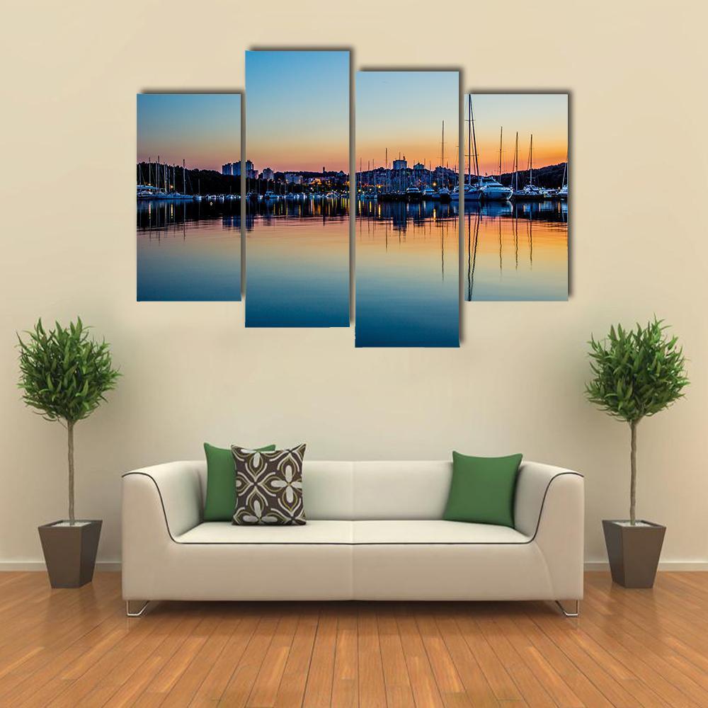 Pula Marina At Dawn In Croatia Canvas Wall Art-4 Pop-Gallery Wrap-50" x 32"-Tiaracle