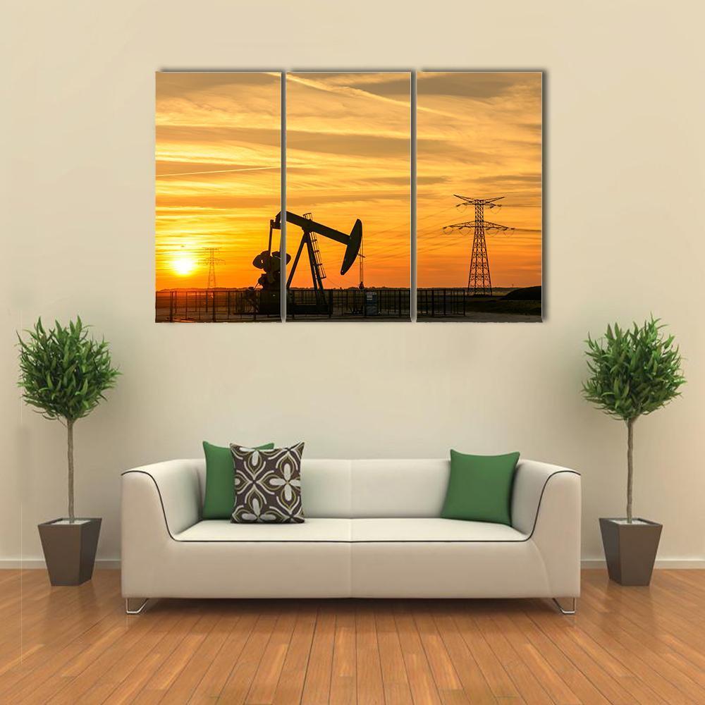 Pumpjack Pumping Oil Out Of A Well Canvas Wall Art-3 Horizontal-Gallery Wrap-37" x 24"-Tiaracle