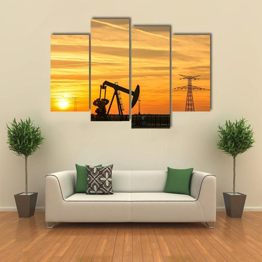 Pumpjack Pumping Oil Out Of A Well Canvas Wall Art-4 Pop-Gallery Wrap-50" x 32"-Tiaracle
