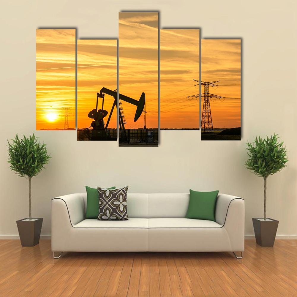 Pumpjack Pumping Oil Out Of A Well Canvas Wall Art-5 Pop-Gallery Wrap-47" x 32"-Tiaracle