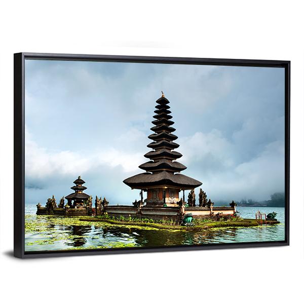 Pura Ulun Danu Bratan Temple In Indonesia Canvas Wall Art-3 Horizontal-Gallery Wrap-25" x 16"-Tiaracle