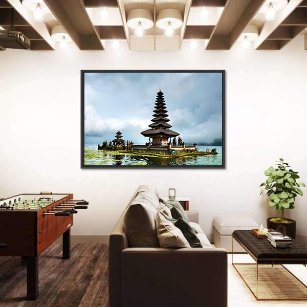 Pura Ulun Danu Bratan Temple In Indonesia Canvas Wall Art-3 Horizontal-Gallery Wrap-25" x 16"-Tiaracle