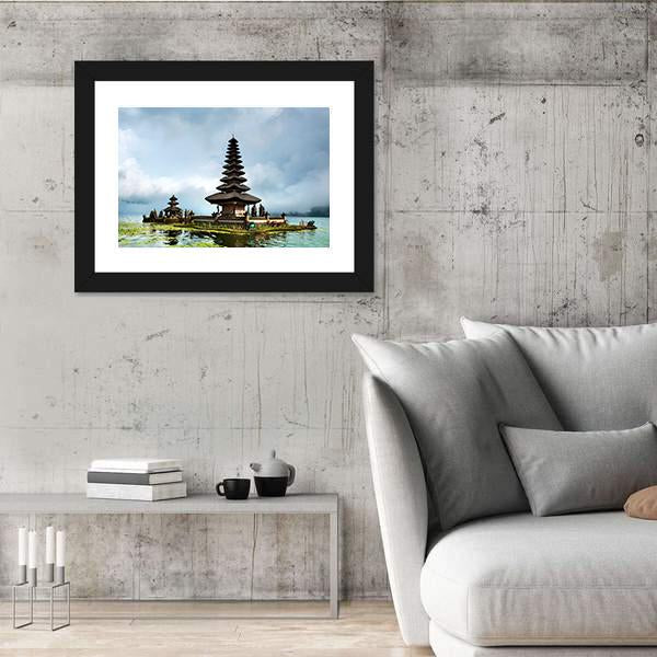 Pura Ulun Danu Bratan Temple In Indonesia Canvas Wall Art-3 Horizontal-Gallery Wrap-25" x 16"-Tiaracle