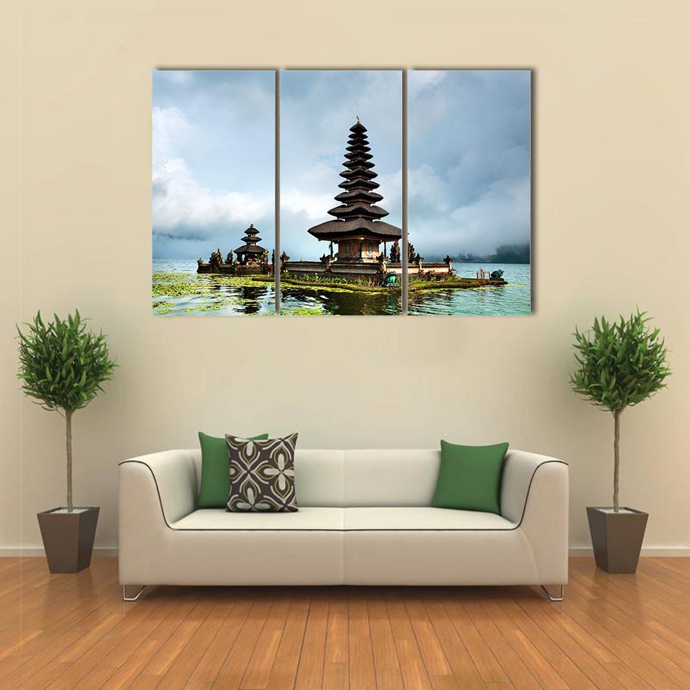 Pura Ulun Danu Bratan Temple In Indonesia Canvas Wall Art-3 Horizontal-Gallery Wrap-37" x 24"-Tiaracle