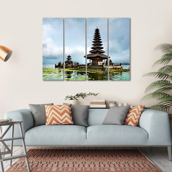 Pura Ulun Danu Bratan Temple In Indonesia Canvas Wall Art-4 Horizontal-Gallery Wrap-34" x 24"-Tiaracle