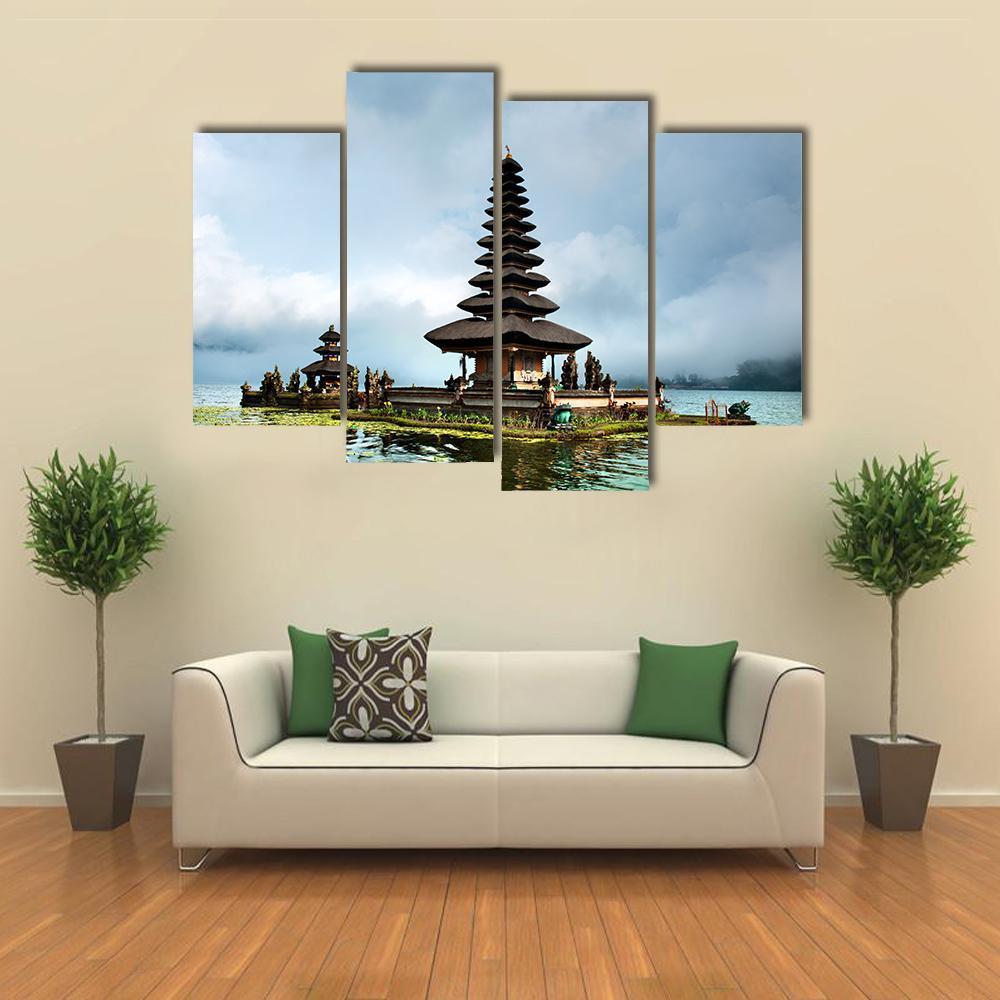 Pura Ulun Danu Bratan Temple In Indonesia Canvas Wall Art-4 Pop-Gallery Wrap-50" x 32"-Tiaracle