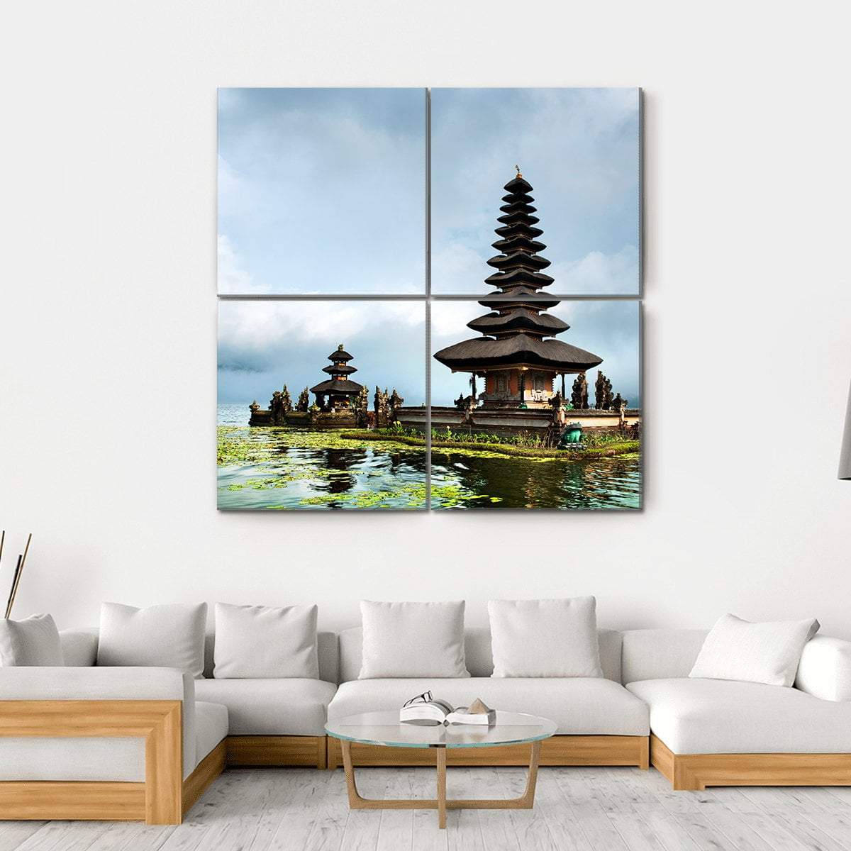 Pura Ulun Danu Bratan Temple In Indonesia Canvas Wall Art-4 Square-Gallery Wrap-17" x 17"-Tiaracle