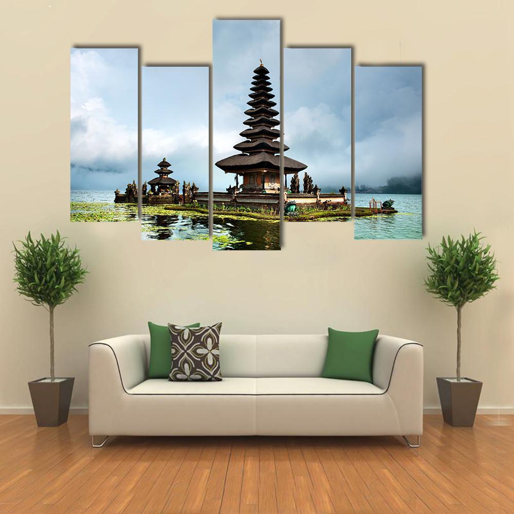Pura Ulun Danu Bratan Temple In Indonesia Canvas Wall Art-5 Pop-Gallery Wrap-47" x 32"-Tiaracle