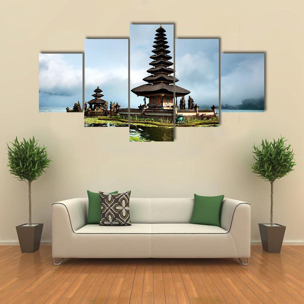 Pura Ulun Danu Bratan Temple In Indonesia Canvas Wall Art-5 Star-Gallery Wrap-62" x 32"-Tiaracle