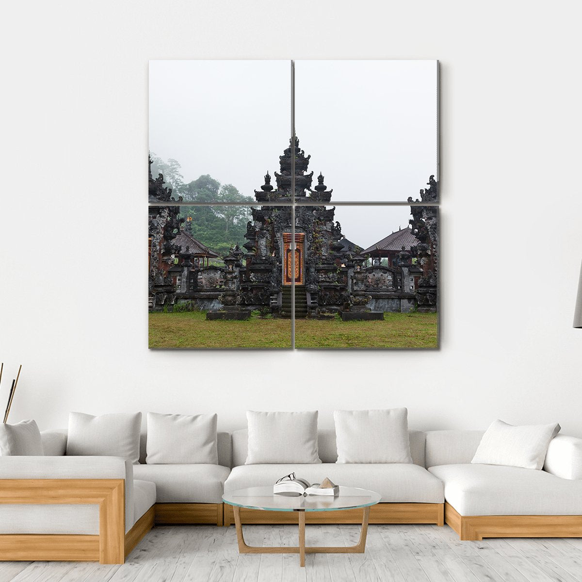 Pura Ulun Danu Buyan Temple Canvas Wall Art-4 Square-Gallery Wrap-17" x 17"-Tiaracle
