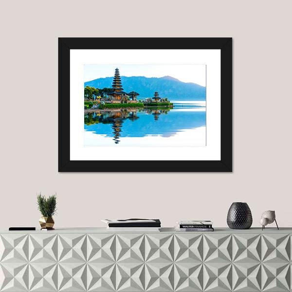 Pura Ulun Danu Temple At Sunrise On Lake Bratan Canvas Wall Art-1 Piece-Framed Print-20" x 16"-Tiaracle