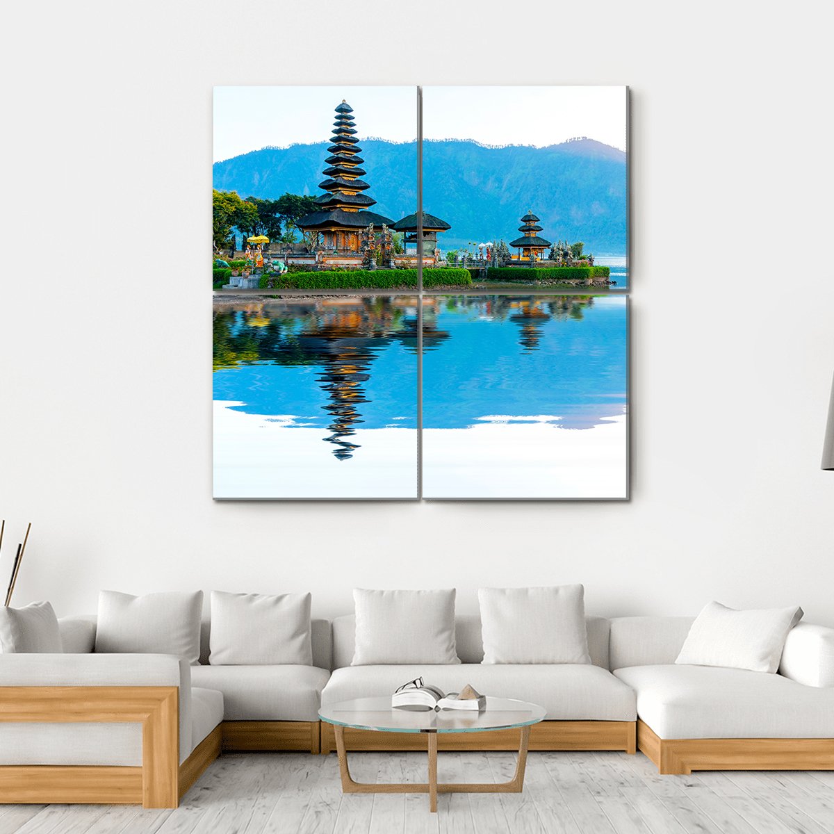 Pura Ulun Danu Temple At Sunrise On Lake Bratan Canvas Wall Art-4 Square-Gallery Wrap-17" x 17"-Tiaracle