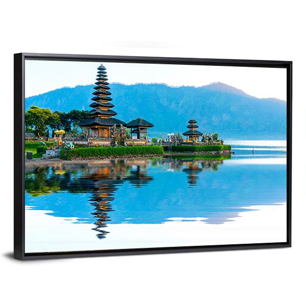 Pura Ulun Danu Temple At Sunrise On Lake Bratan Canvas Wall Art-3 Horizontal-Gallery Wrap-25" x 16"-Tiaracle